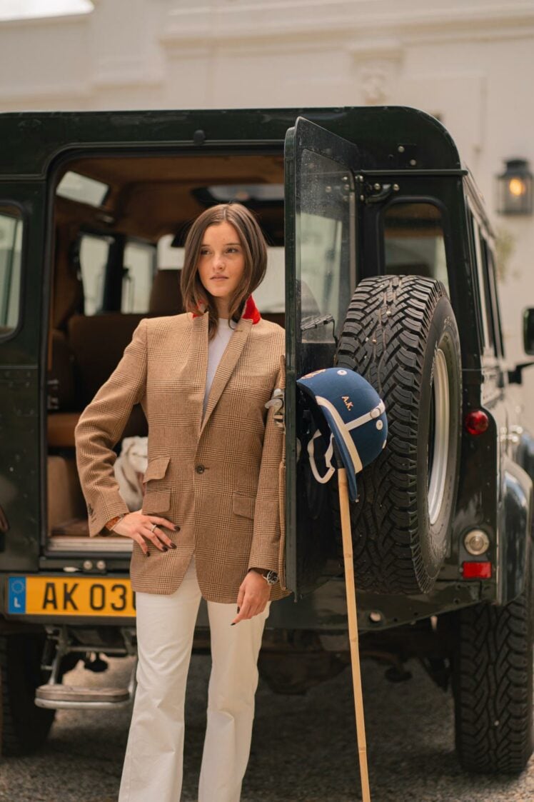 Veste Signature AK MC Brown en laine à carreaux Prince de Galles pour femme