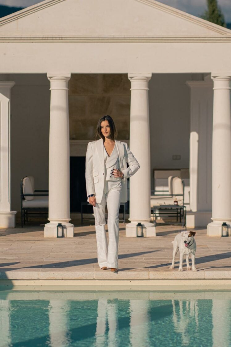 AK MC Ladies’ “Gatsby” Wide-Leg Trousers In Off-White Cotton Corduroy