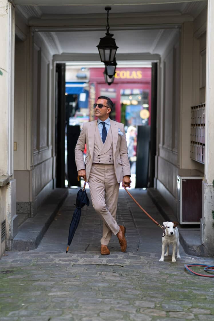 AK MC beige summer cord double-breasted waistcoat