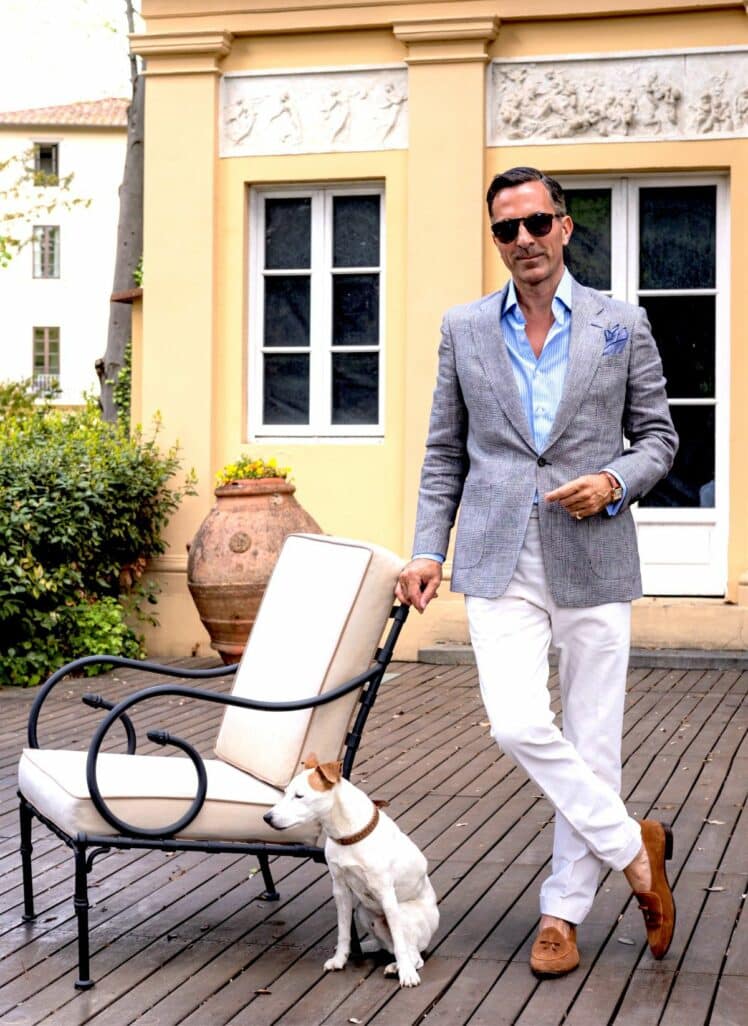 Veste AK MC Prince of Wales Barchetta Signature en lin bleu