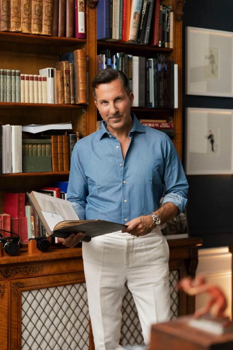 AK MC washed denim button cuff signature shirt