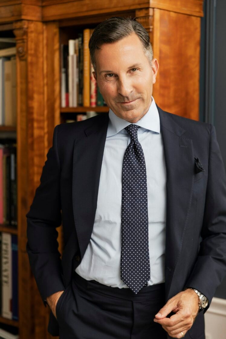 AK MC handmade seven-fold navy spot printed silk tie