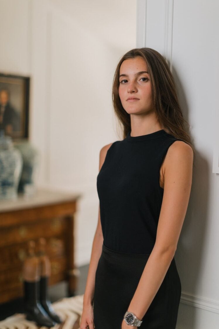 AK MC Top sans manches à col rond en coton cachemire pour femme, coloris marine