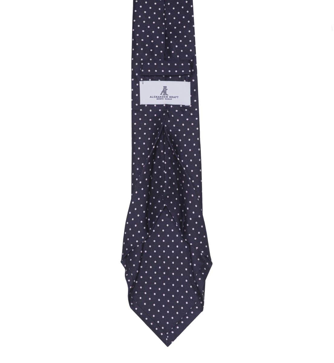 AK MC handmade seven-fold navy spot printed silk tie - Alexander