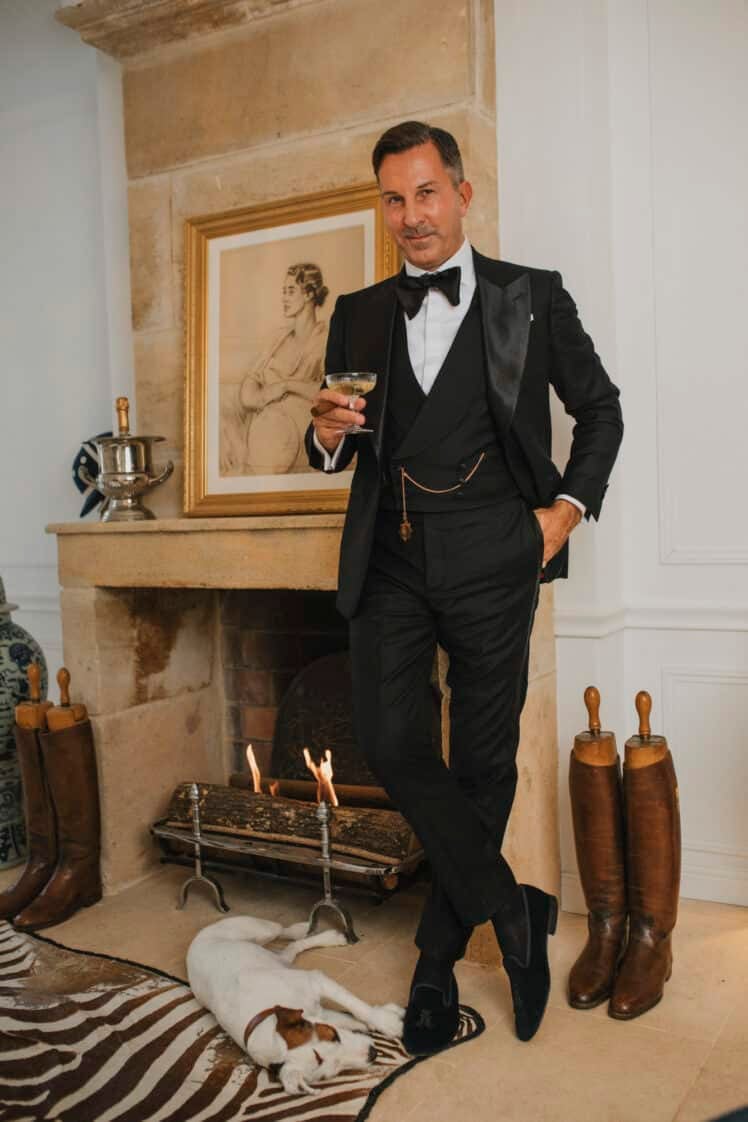 AK MC black silk satin dropped “Dean” bow tie