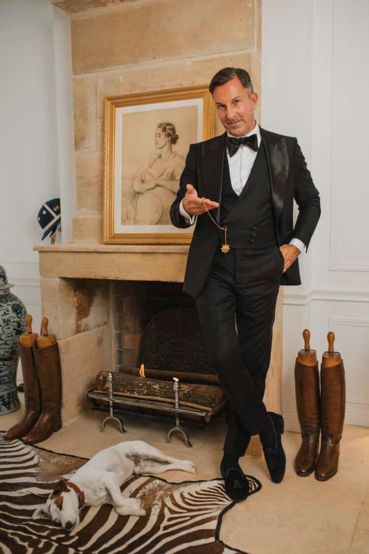 AK MC black wool & silk evening trousers