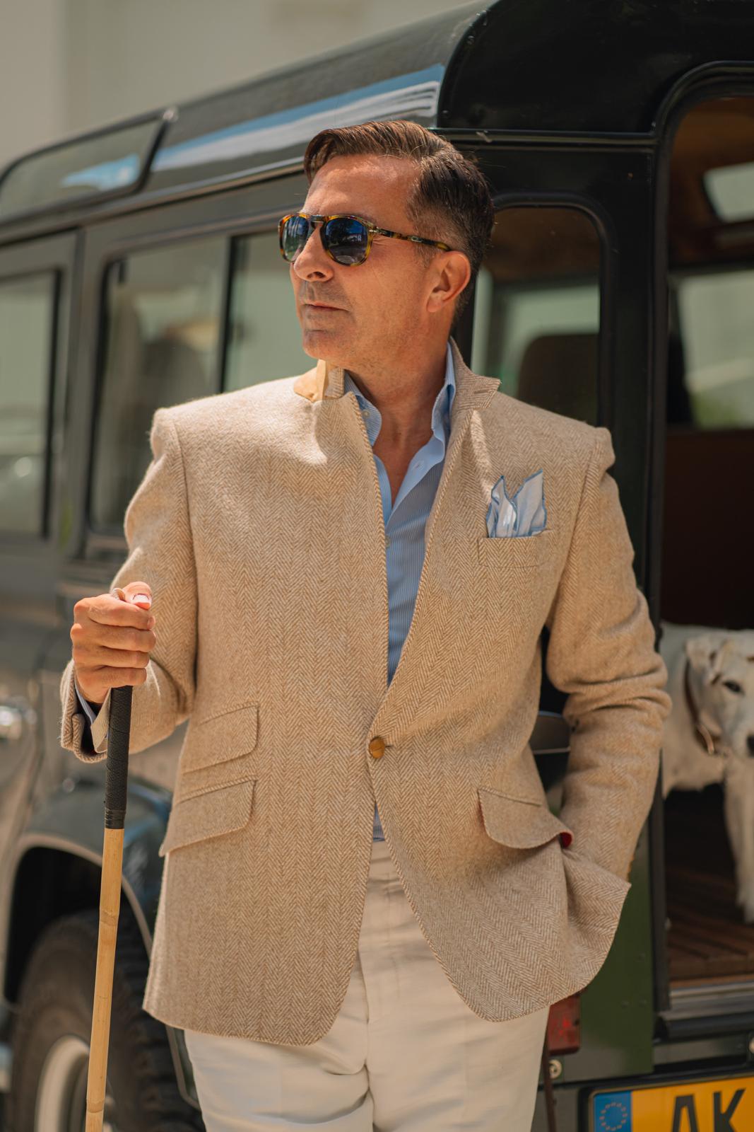 AK MC beige herringbone alpaca/lambswool Signature jacket