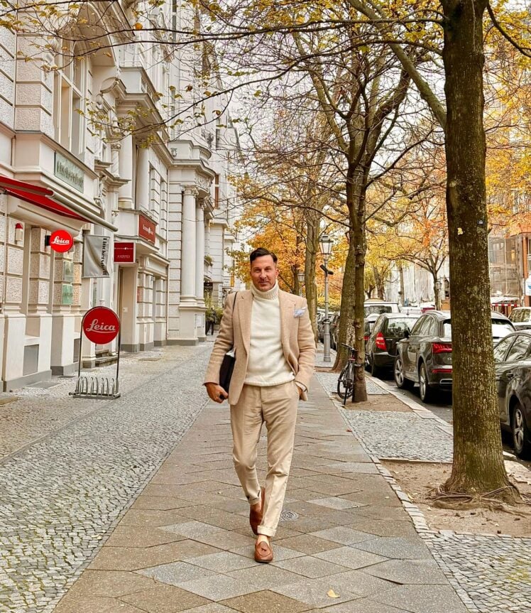 AK MC beige brushed cotton contemporary Gurkha trousers