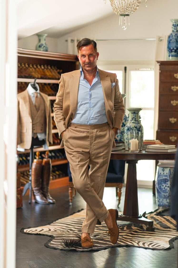 AK MC Beige Linen Blend Contemporary Gurkha Trouser