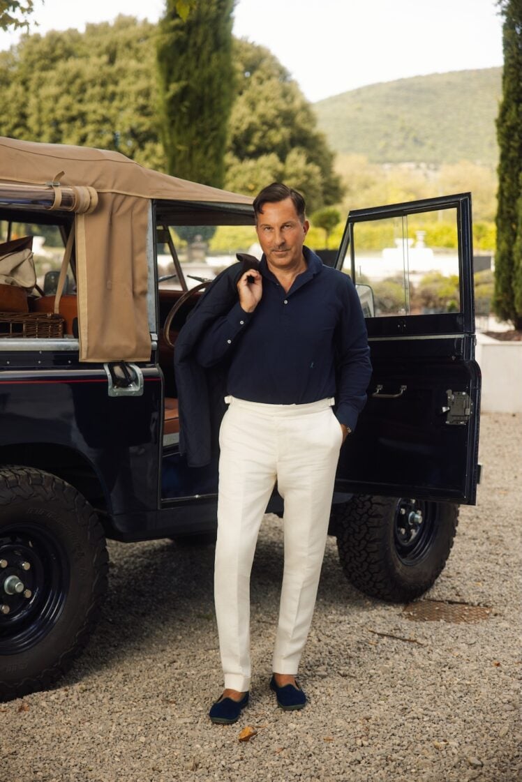 AK MC Navy Cotton Long-Sleeved Polo Shirt