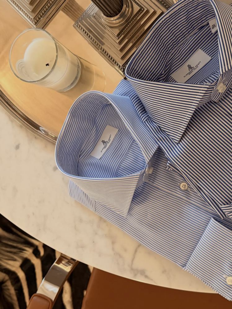 AK MC Deep Blue Stripe Signature Dress Shirt Alexander Kraft